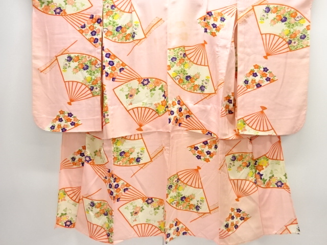 JAPANESE KIMONO / ANTIQUE SUMMER KIMONO / SILK / FAN & FLOWER